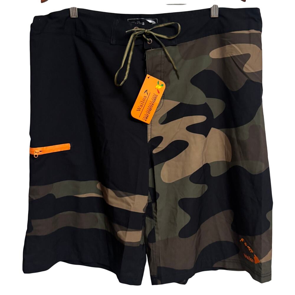 Wailoa Boardshorts Mens Size 40 Camo Black Stretch Swim Surf Shorts New